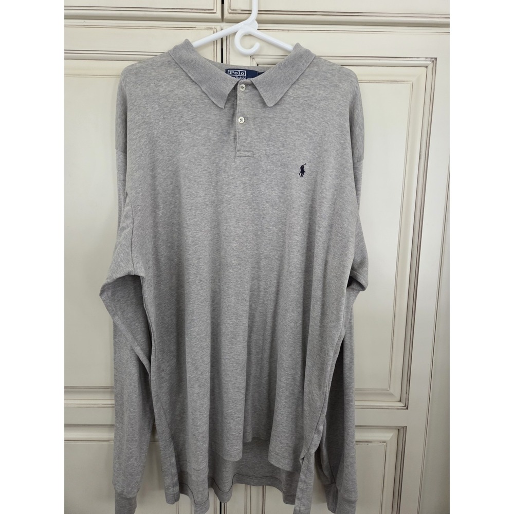 Ralph Lauren Long Sleeve Polo Shirt 2xl Soft Heathered Light Grey Blue Pony